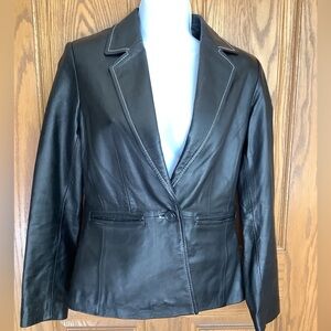 Genuine Leather blazer.  INC Petite 4P black